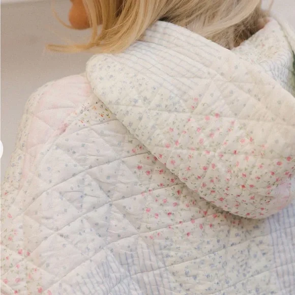 NWT Women's Quilted Patchwork Hoodie - Pastel Pink, Blue and Cream - Picture 2 of 11